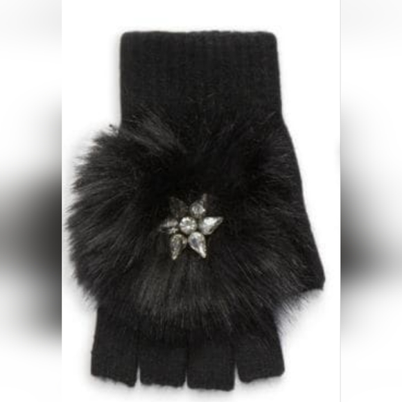 đź’•NWT Glamourpuss NYC Faux Fur Trim & Wool Blend Fingerless Glovesđź’• - Picture 2 of 4
